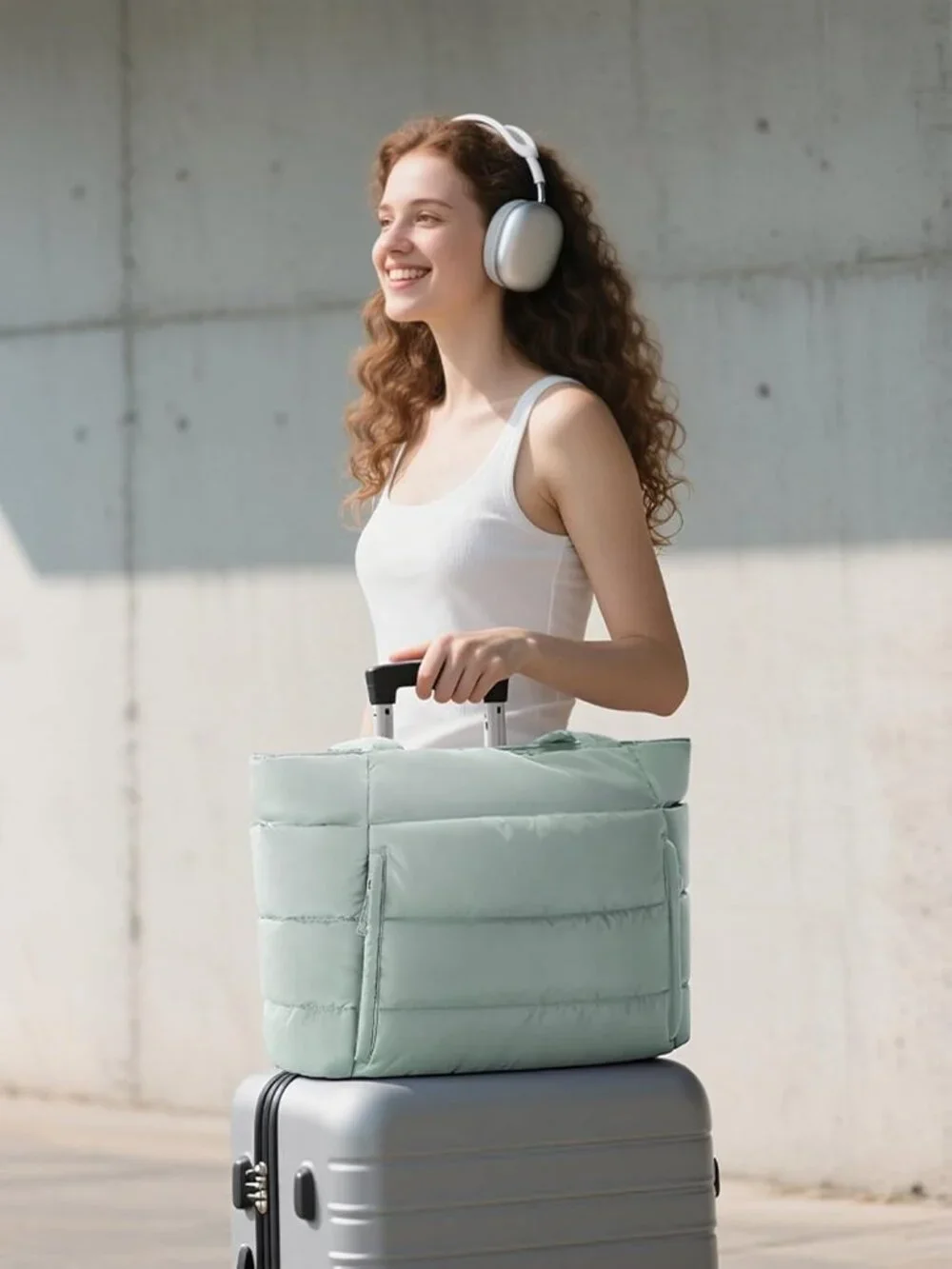 👜Women's Mint Green Puffer Tote Bag 16 Pockets Work Gym Travel Laptop Handbag